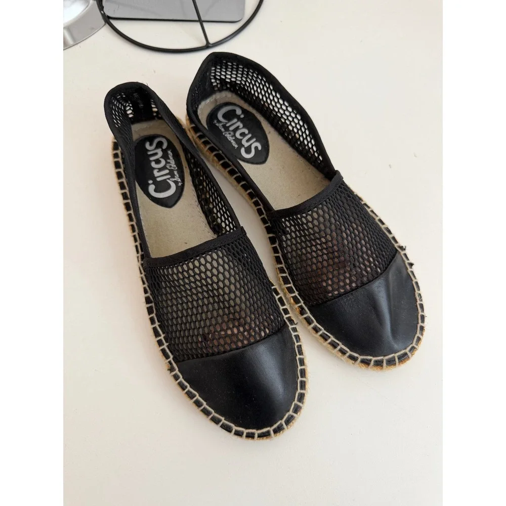 Circus by Sam Edelman Black Mesh Espadrille Flats Slip On Shoes Womens
